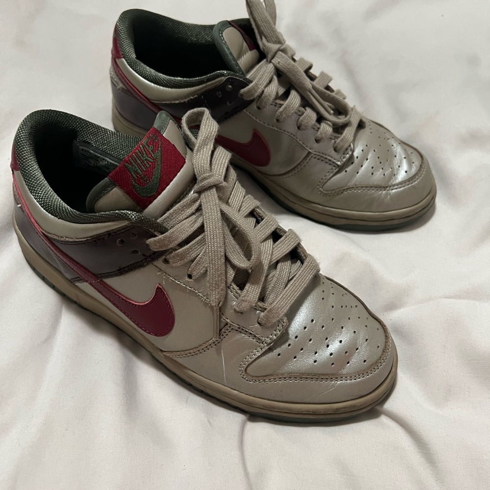 Nike Dunk Low  Taupe and Burgundy Sneakers